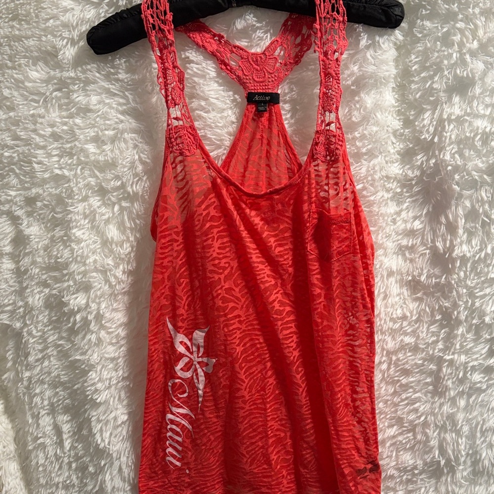 Active USA Vibrant Red Lace Tank Top